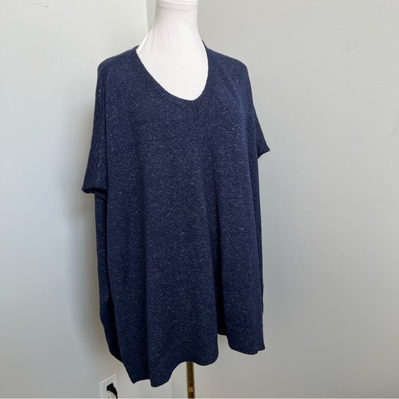 Roots Navy Knit Poncho Sweater | Relaxed V-Neck Oversized - Picture 3 of 8